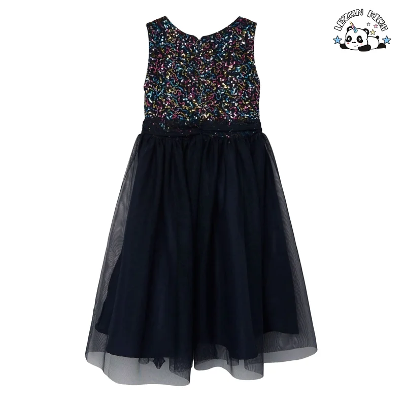 LEZONKIDS - Stock Fabric Color Customization Sequined Tulle Dress Sleeveless Tulle Dress for Girls